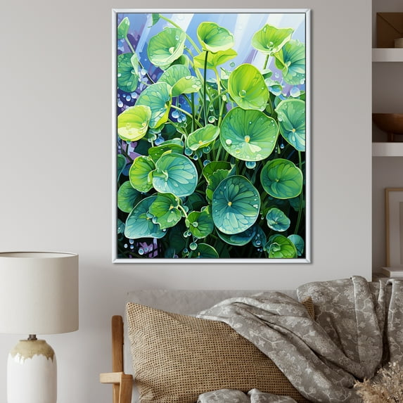 Designart "Charm Of Realistic Greens I" Violets Floater Framed Canvas Wall Art