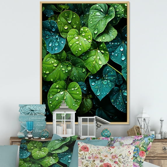 Designart "Charm Of Realistic Greens" Violets Floater Framed Wall Art Living Room