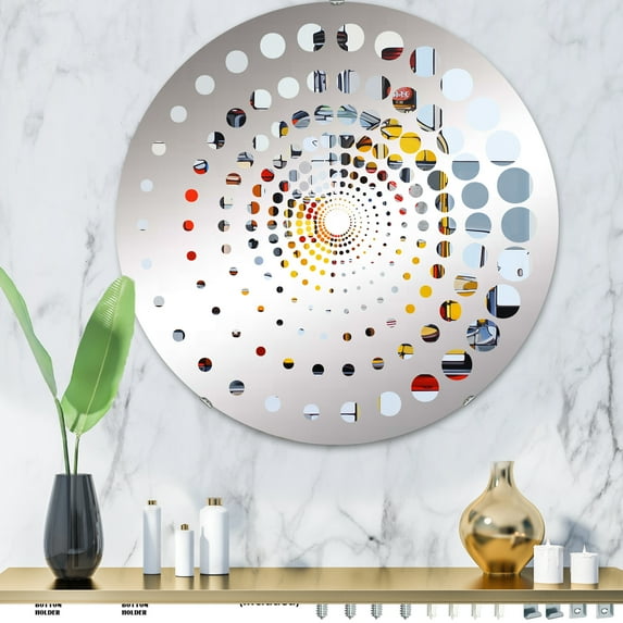 Designart "Charmed by Abstract Pop Art Liquor II" Liquor Spiral Dot Round Wall Mirror - Food & Beverage Oval Printed Decorative Mirror - Multiple Color Options