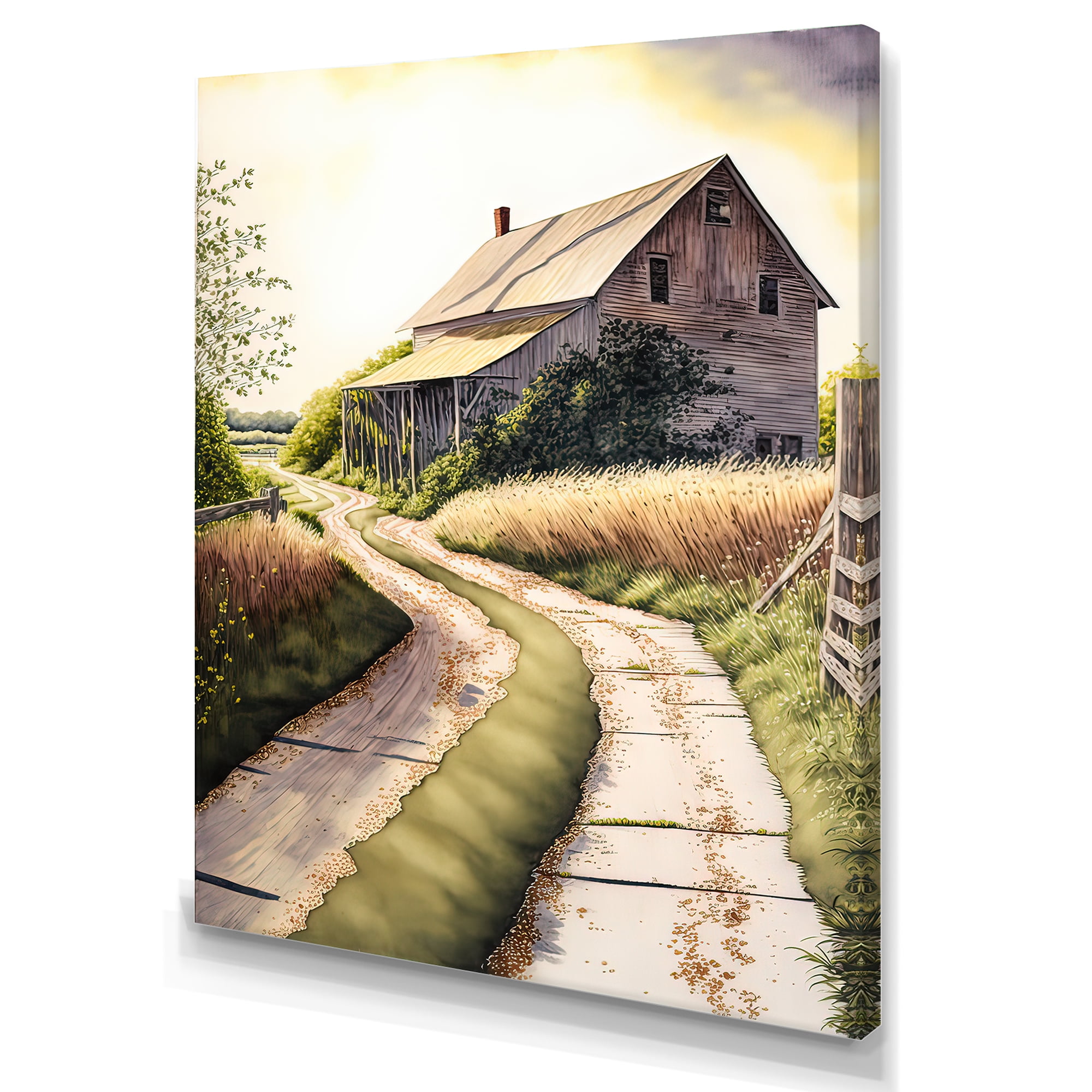 Designart Charming Barn And Path II Canvas Wall Art