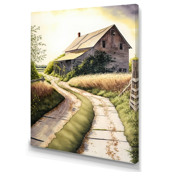 Designart Charming Barn And Path II Canvas Wall Art