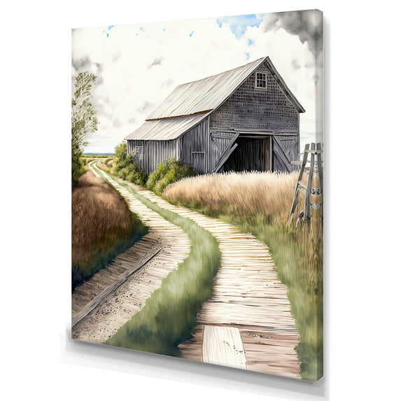 Designart Charming Barn And Path III Canvas Wall Art