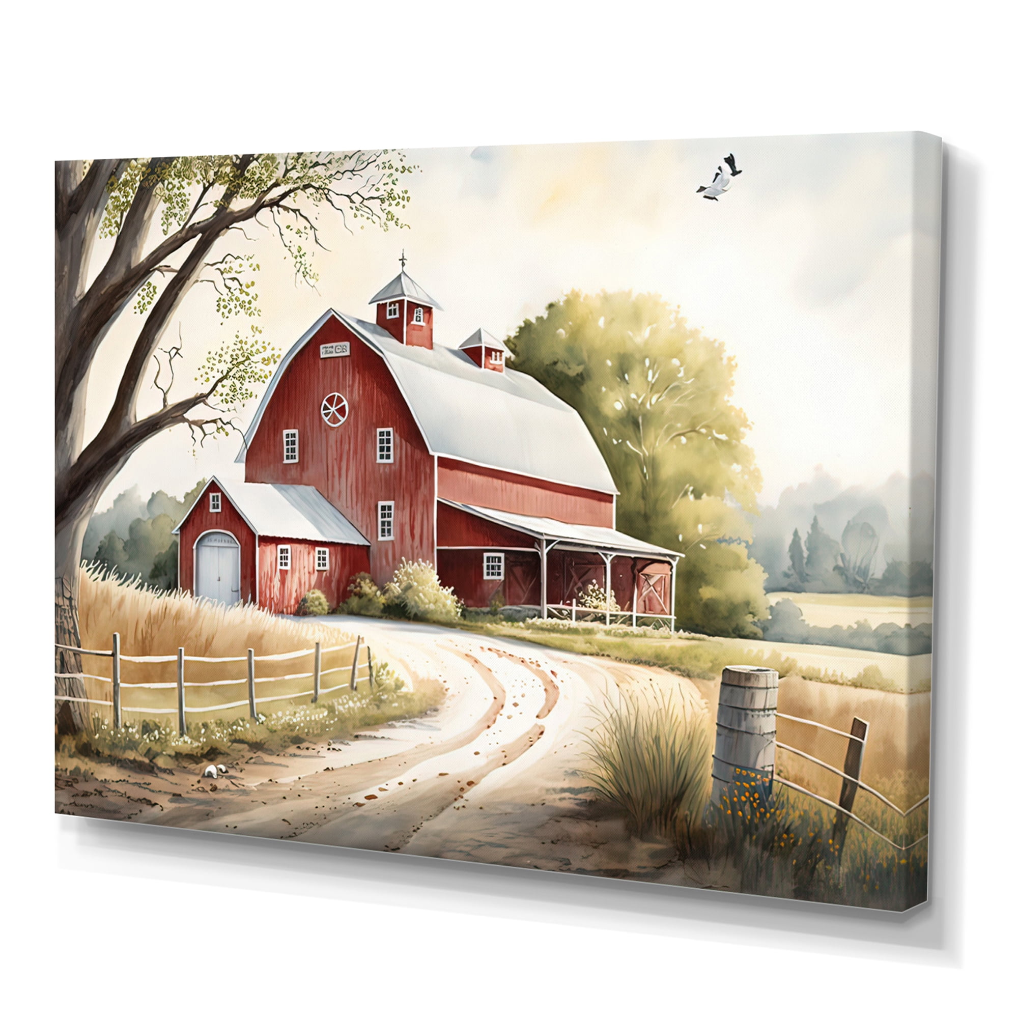 Designart Charming Barn And Path IV Canvas Wall Art