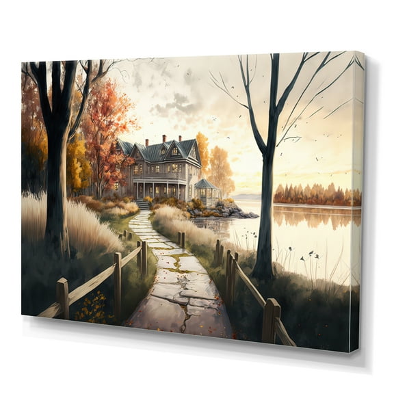 Designart Charming Cabin And Path I Canvas Wall Art
