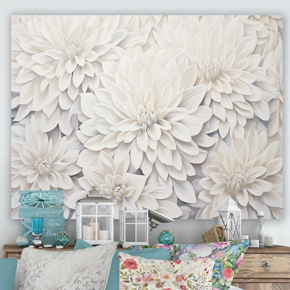 Designart "Charming Collage Of White Dahlias" Dahlia Canvas Art Print