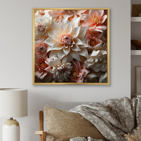 Designart "Charming Coral Dahlias" Dahlia Floater Framed Wall Art Prints