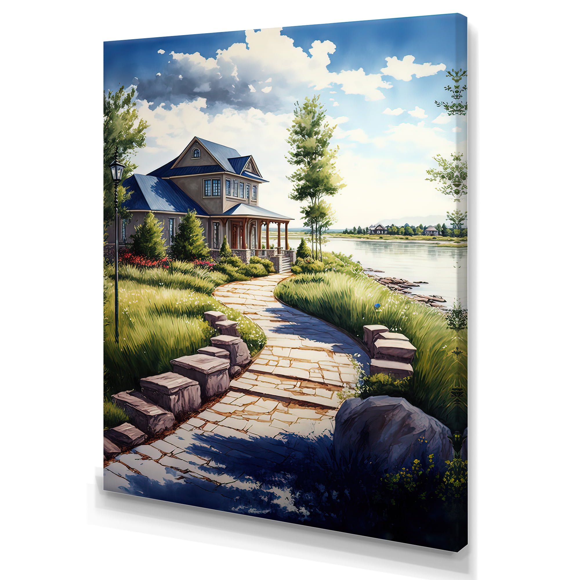 Designart Charming Cottage On The Water I Canvas Wall Art