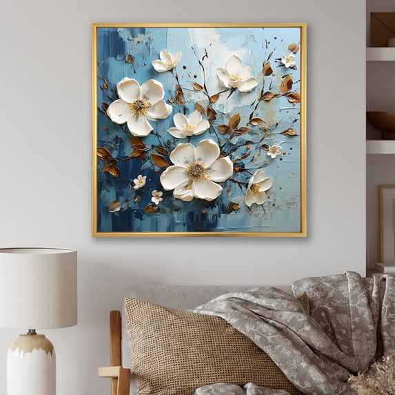 Designart "Charming Dogwood Serenity I" Dogwood Floater Framed Wall Art Living Room