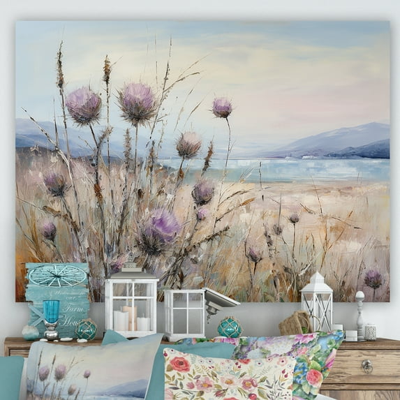 Designart "Charming Farmhouse Purple Thistle Meadow I" Thistle Wall Decor