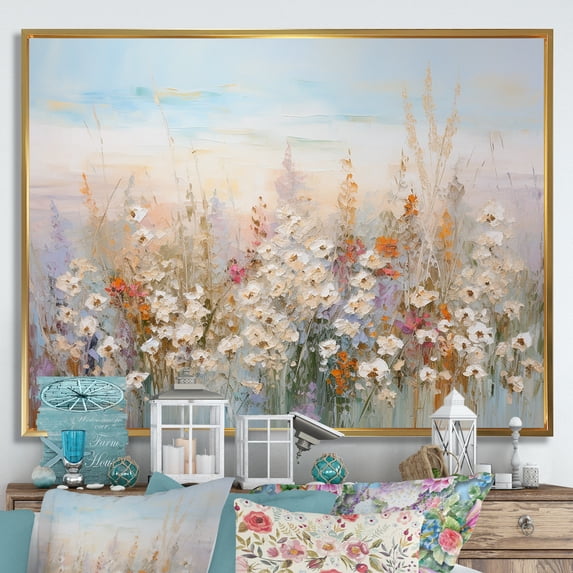 Designart "Charming Farmhouse Seasons II" Seasonal Flowers Floater Framed Wall Decor