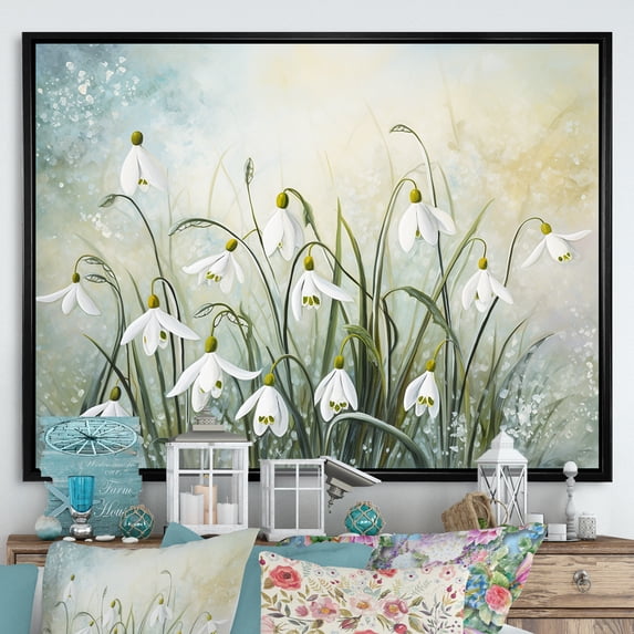 Designart "Charming Farmhouse Snowdrop Blossoms" Snowdrops Floater Framed Wall Decor