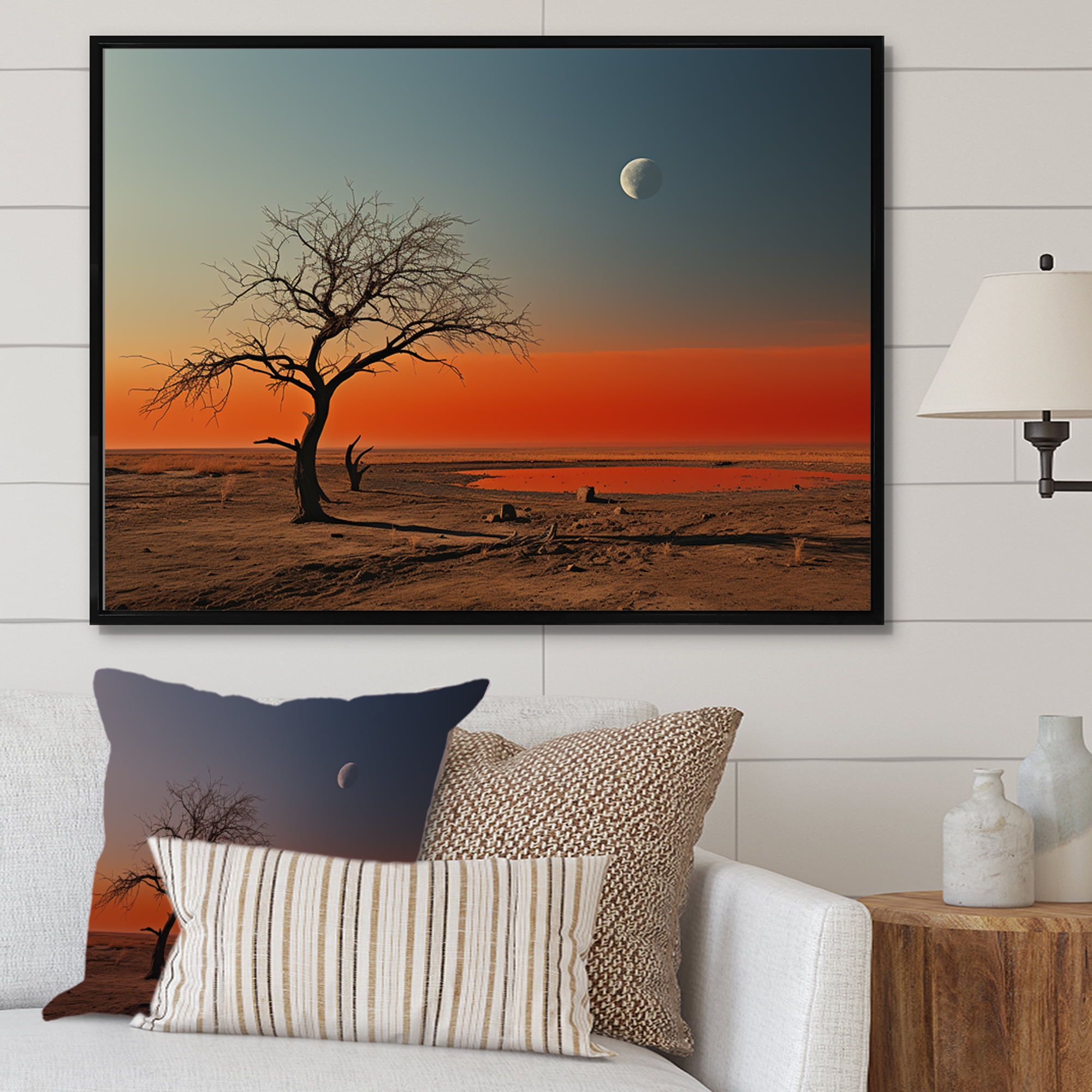Designart "Charming Minimalism In Orange And Blue Desert Nature Scenes