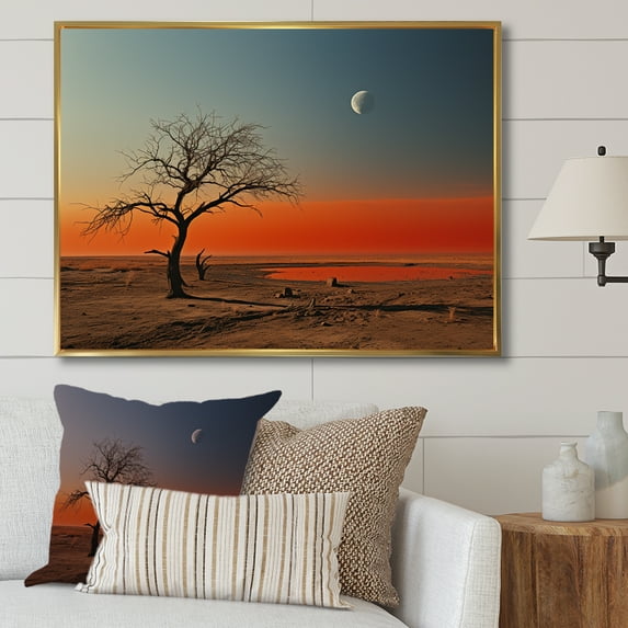 Designart "Charming Minimalism In Orange And Blue Desert Nature Scenes" Africa Floater Framed Wall Art Prints