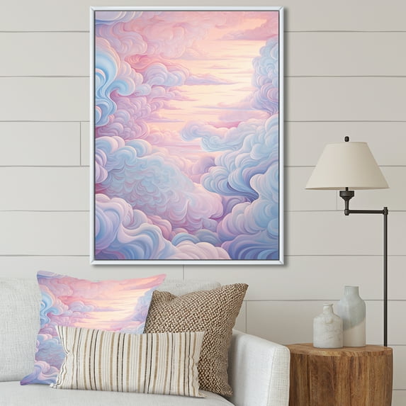 Designart "Charming Pinkish Gentle Landscape" Clouds Floater Framed Canvas Prints