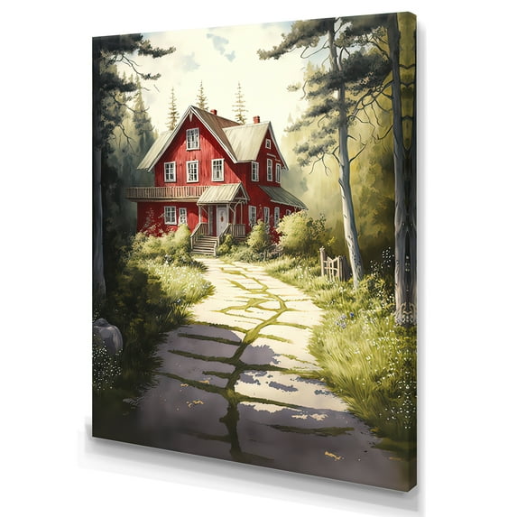 Designart Charming Red Cottage III Canvas Wall Art