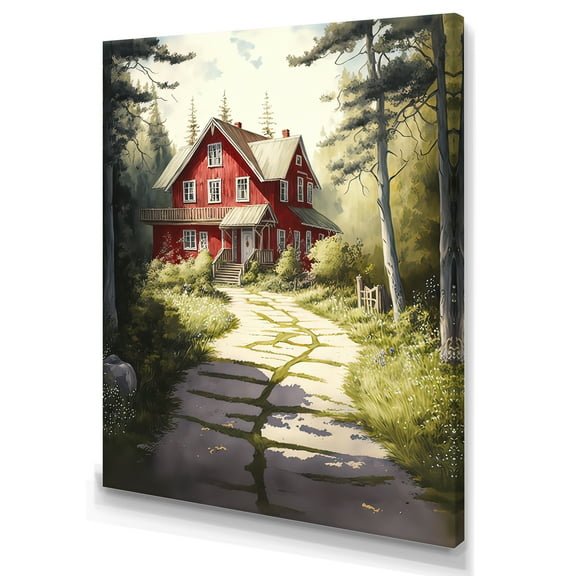 Designart Charming Red Cottage III Canvas Wall Art