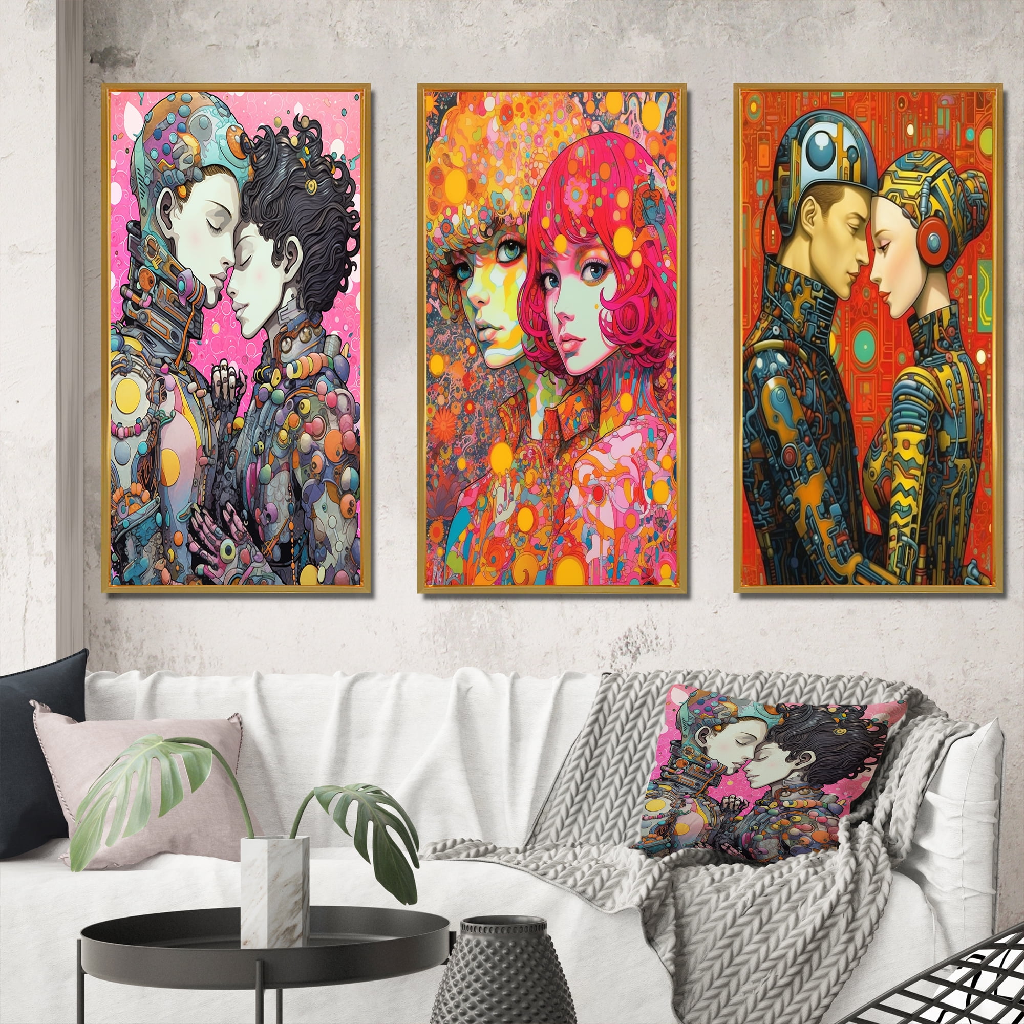Designart "Charming Robots Celebrating Love in Retro Style I" Robot ...