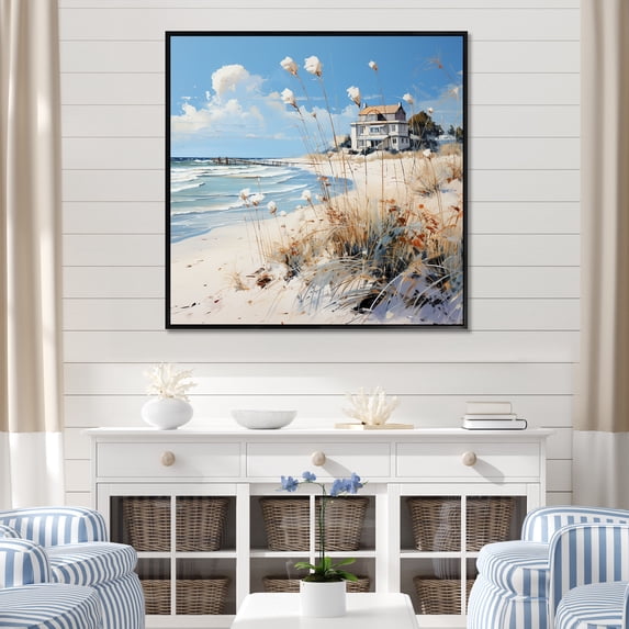 Designart "Charming Seaside Escape I" Beach Floater Framed Canvas Wall Art