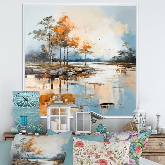 Designart "Charming Summer Days By The Lake" Lakes Lakehouse Floater Framed Canvas Wall Art
