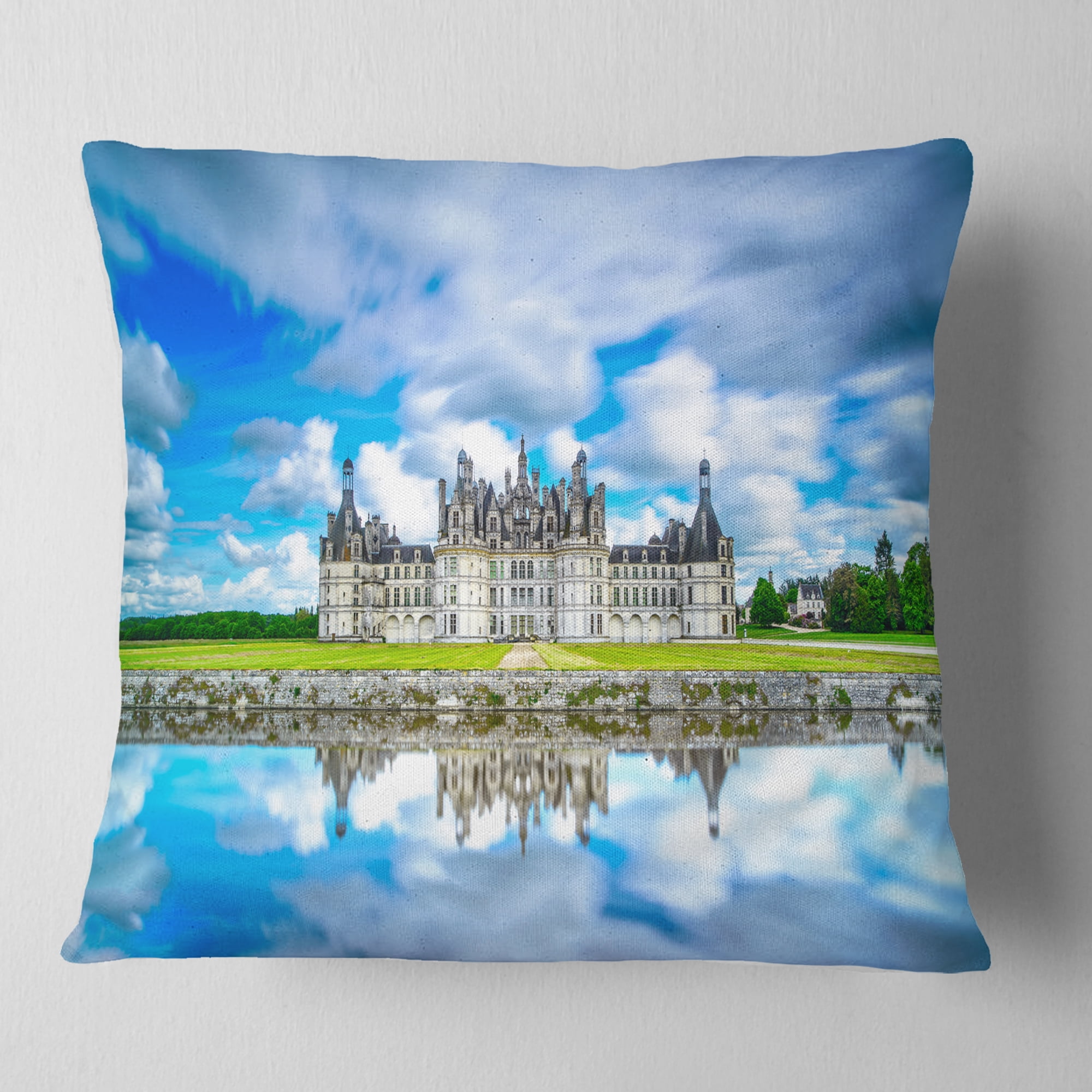 Designart Chateau De Chambord Castle in Blue - Landscape Wall Throw Pillow - 16x16