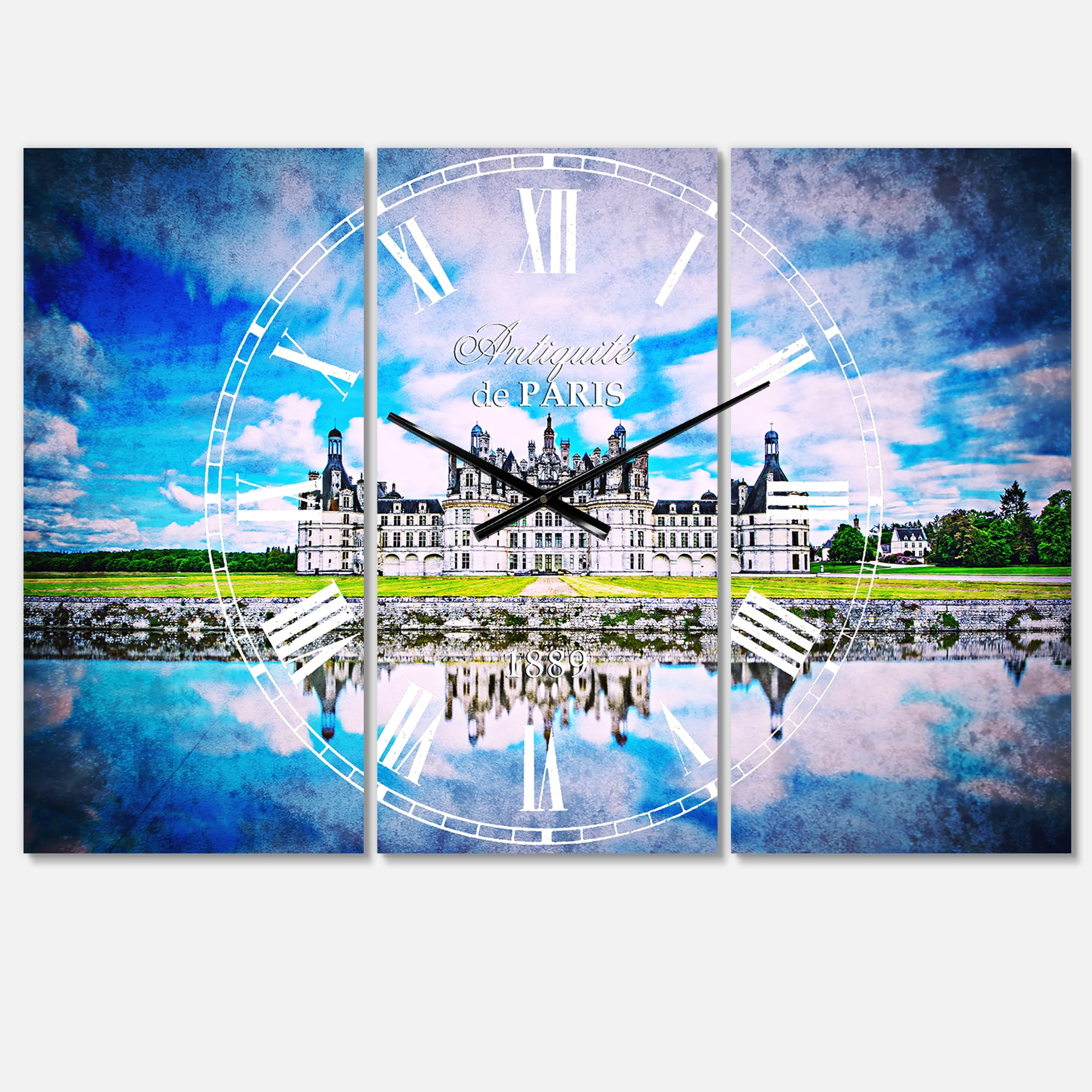Designart 'Chateau De Chambord Castle in Blue' Traditional Wall Clock