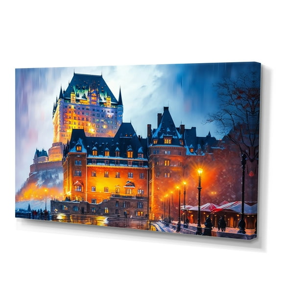 Designart Chateau Frontenac In Winter IV Canvas Wall Art