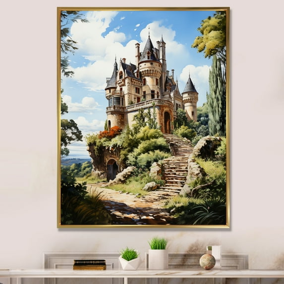 Designart "Chateau in the Loire French Elegance I" Cityscapes Floater Framed Wall Art Living Room