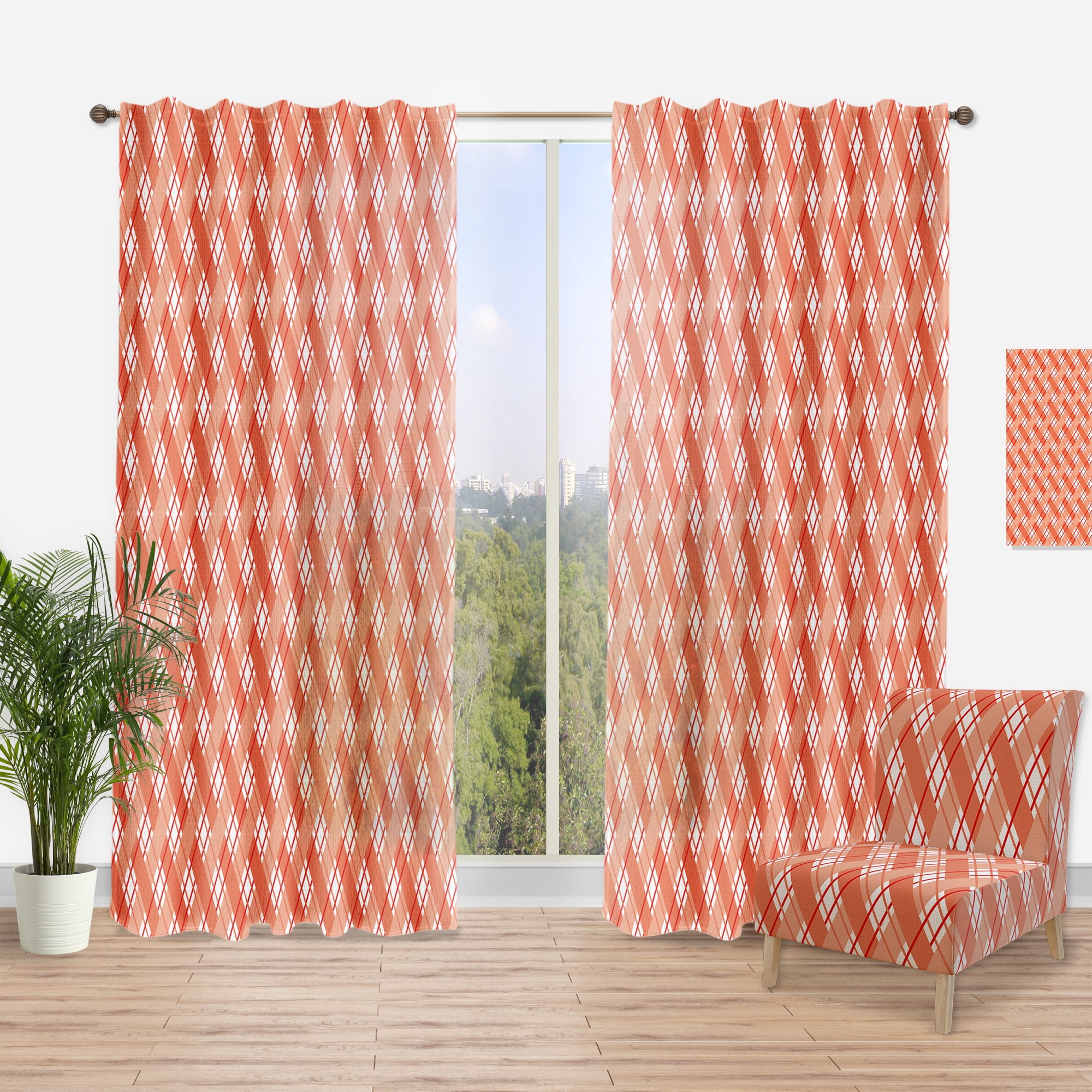 Designart 'Checkered Retro Pattern I' Mid-Century Modern Curtain Panel