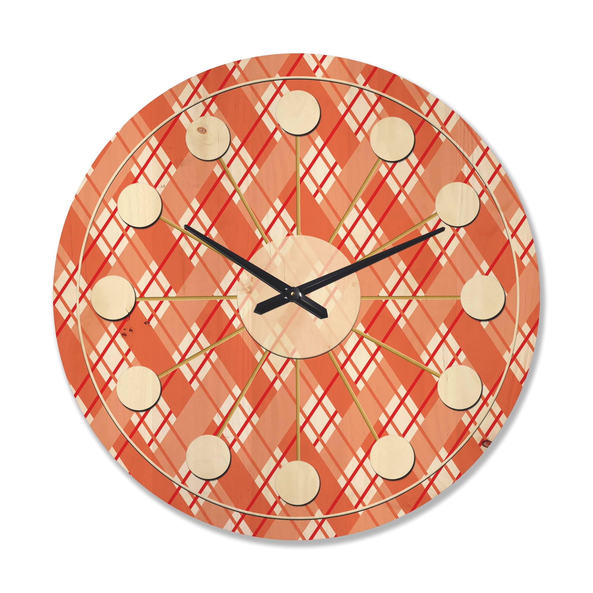 Designart 'Checkered Retro Pattern I' Mid-Century Modern Wood Wall Clock