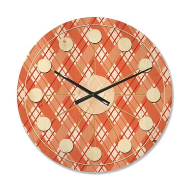 Designart 'Checkered Retro Pattern I' Mid-Century Modern Wood Wall Clock