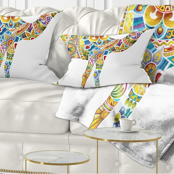 Designart Cheerful Floral Camel - Abstract Throw Pillow - 12x20