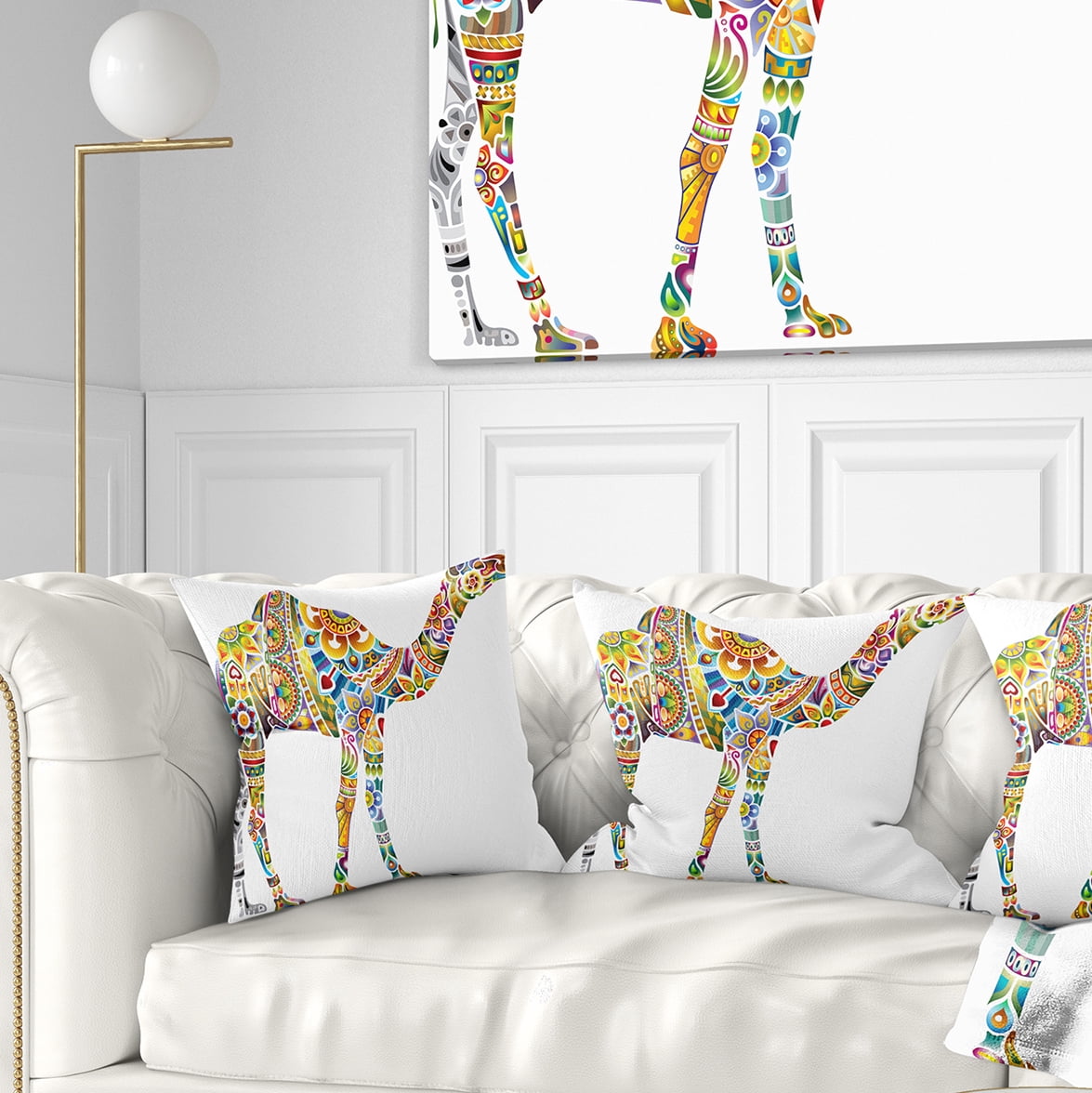 Designart Cheerful Floral Camel - Abstract Throw Pillow - 16x16