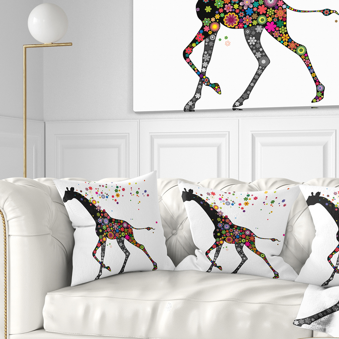 Designart Cheerful Giraffe Running - Animal Throw Pillow - 18x18