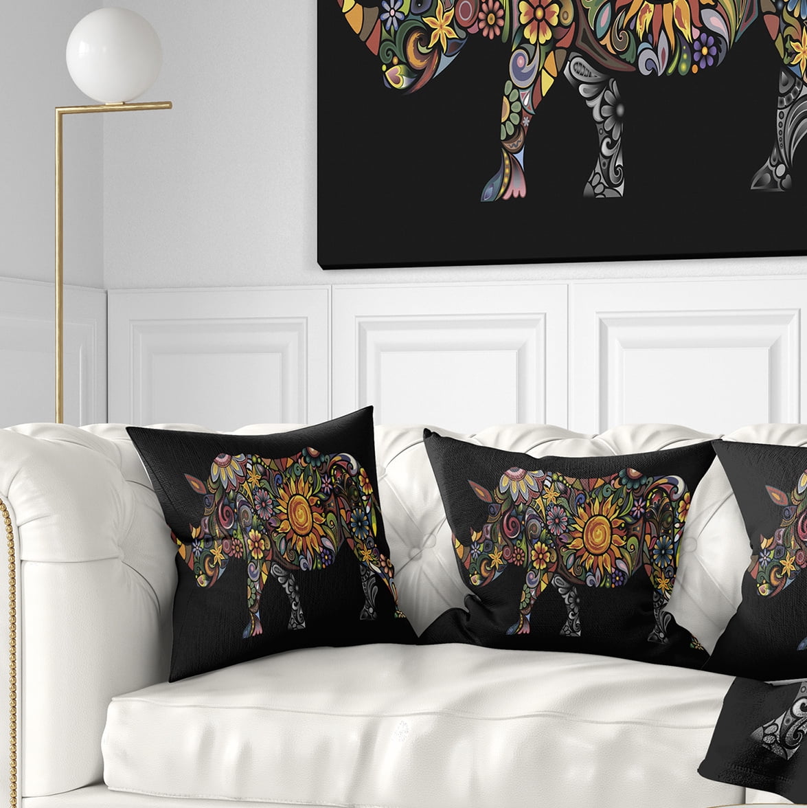 Designart Cheerful Rhinoceros - Animal Throw Pillow - 18x18