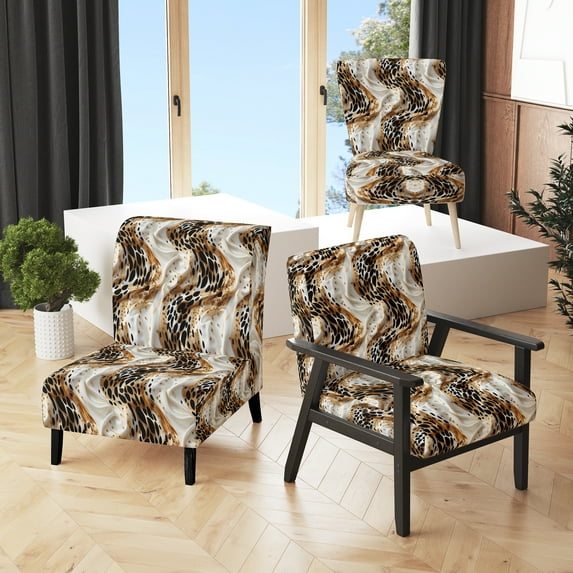 Designart "Cheetha Floral Pattern I" Upholstered Glam Accent Chair and Marble Arm Chair - Multiple Color & Pattern