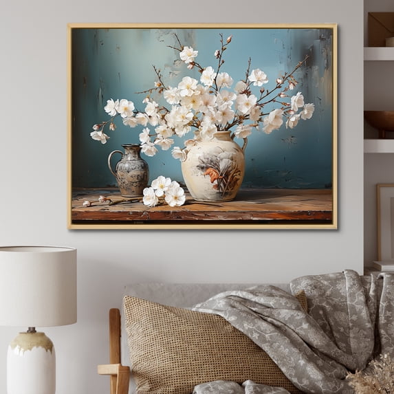 Designart "Cherry Blossom Arrangement Tranquility" Cherry Blossom Floater Framed Canvas Prints