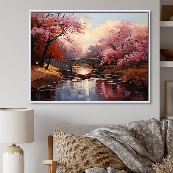 Designart "Cherry Blossom Asian beauty" Asian Art Floater Framed Wall Decor