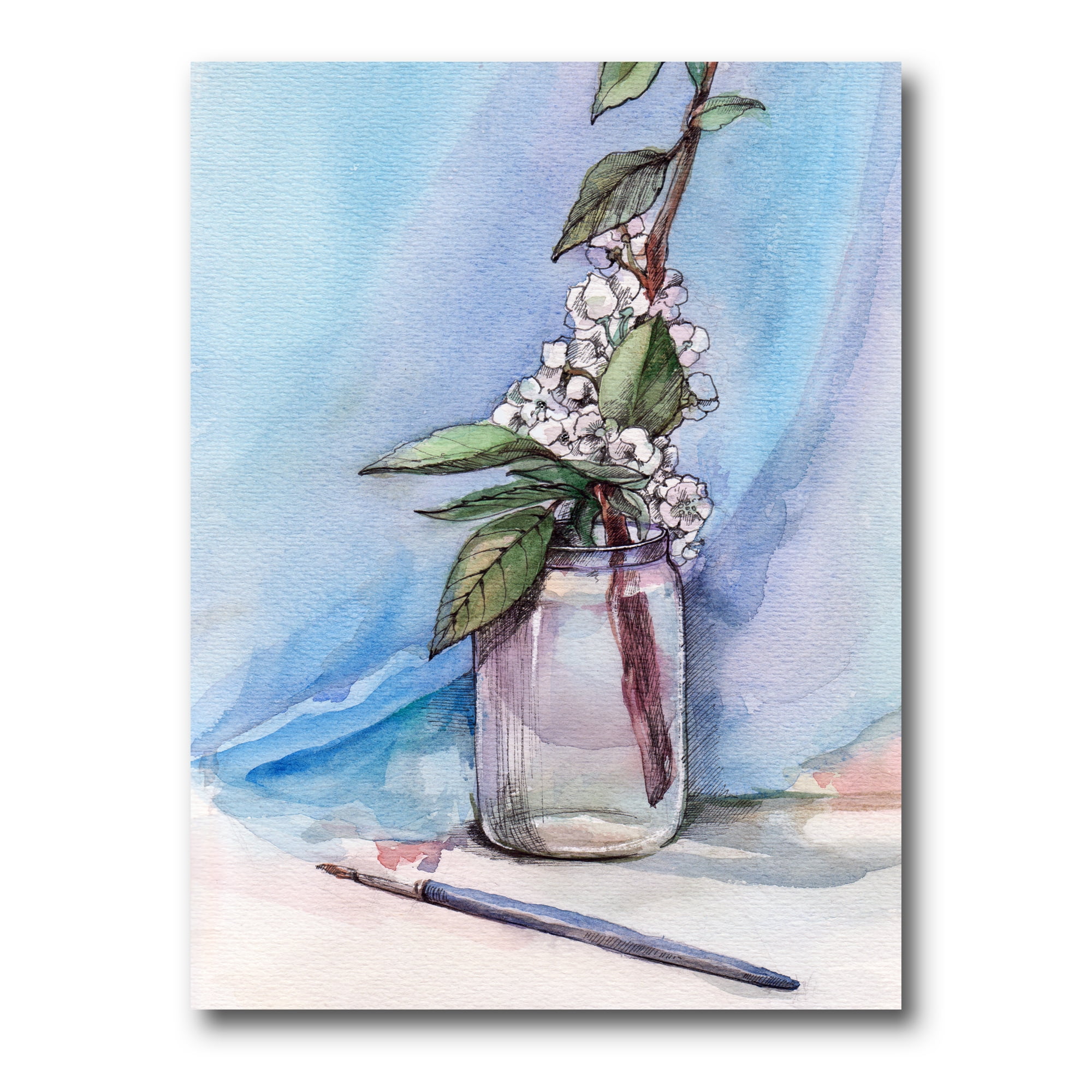 Designart ' Cherry Blossom Flowers In Glass Jar ' Farmhouse Canvas Wall Art Print