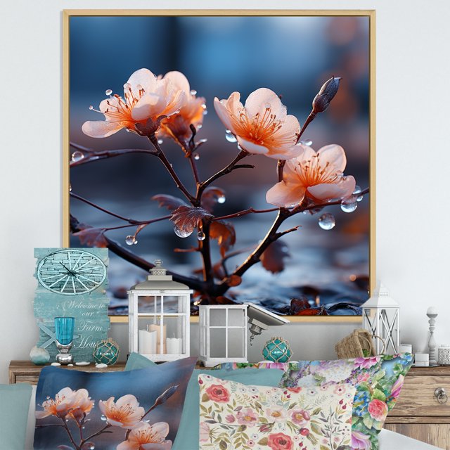 Designart "Cherry Blossom Flowers in Winter III" Floral Framed Wall Art