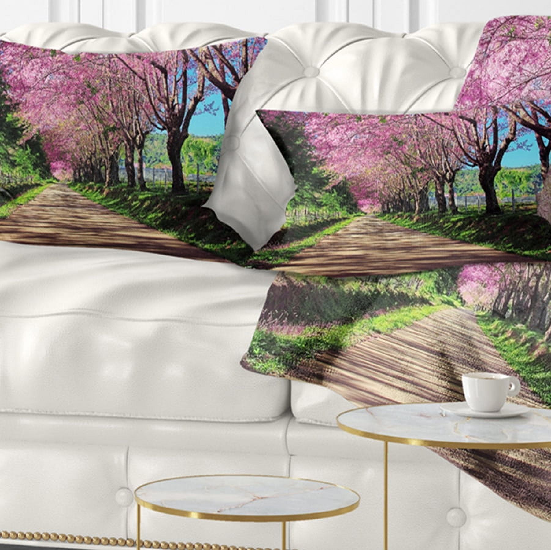 Designart Cherry Blossom Pathway in Chiang Mai - Landscape Printed Throw Pillow - 12x20