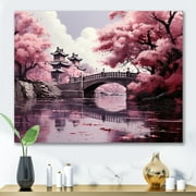 Designart "Cherry Blossom Pink Bridge Japon Art" Japanese Canvas Wall Art
