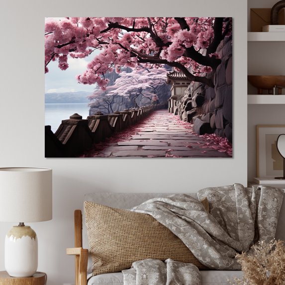 Designart "Cherry Blossom Pink Path Japon Art" Japan Art Canvas Print