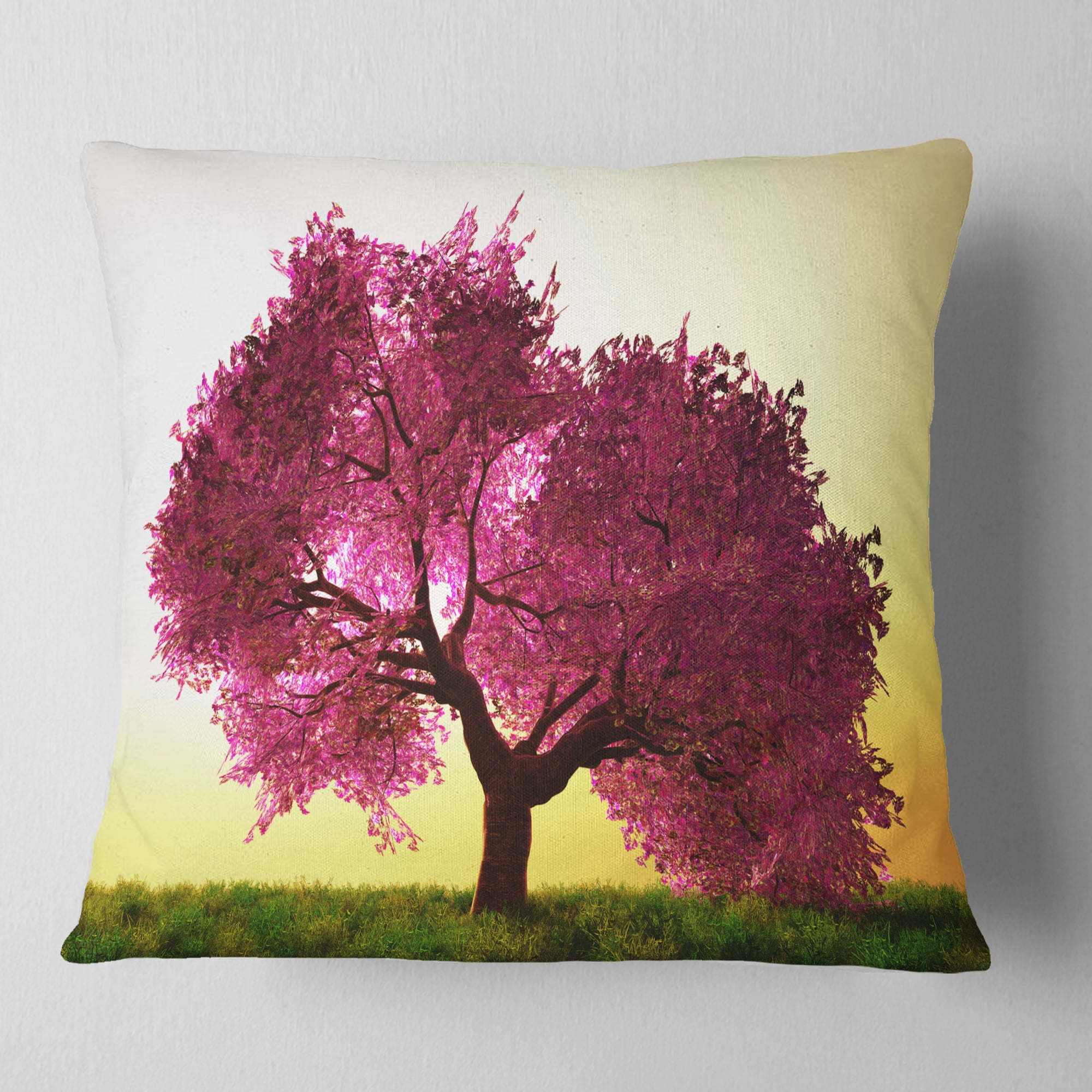 Designart Cherry Blossom in Beautiful Garden - Landscape Printed Throw Pillow - 18x18