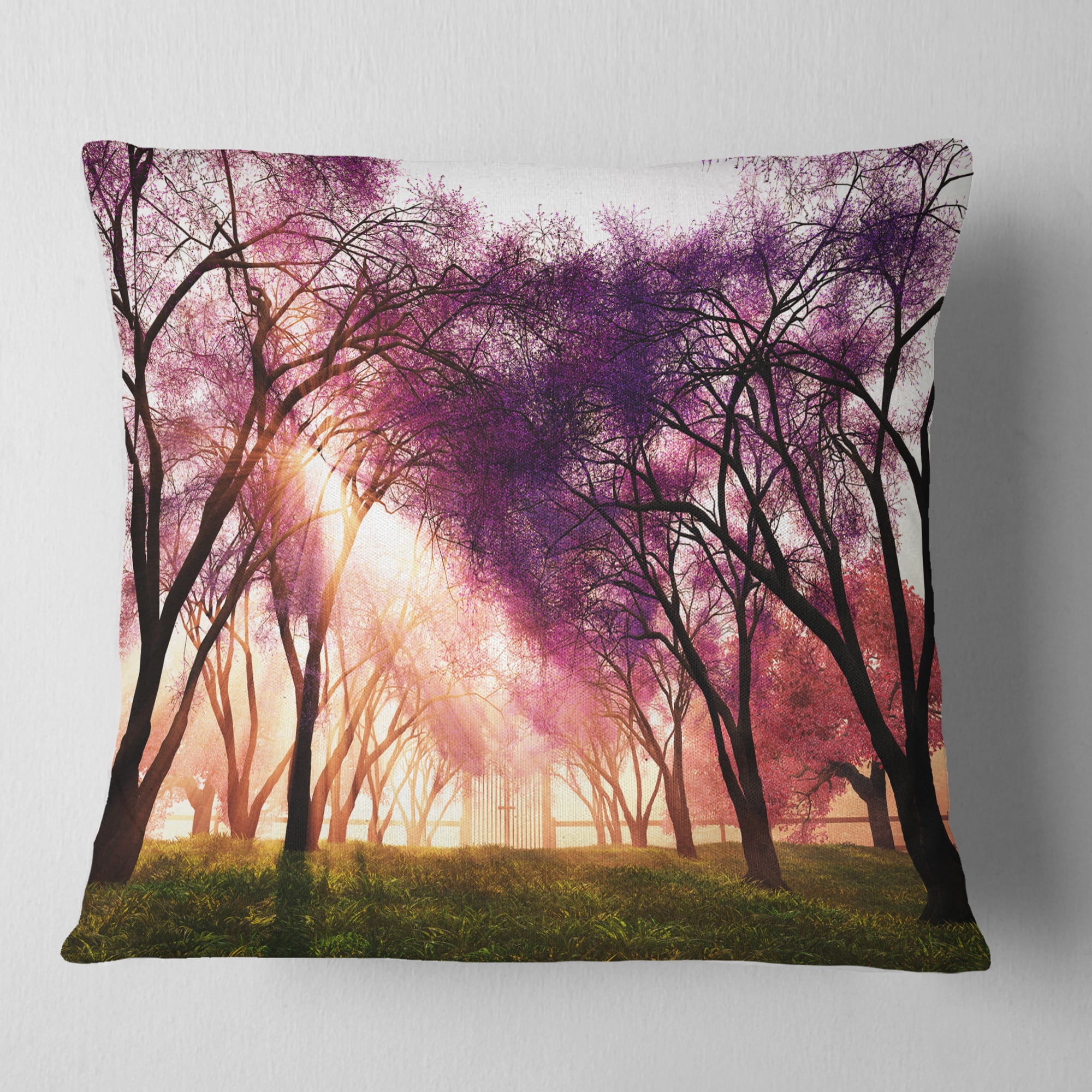 Designart Cherry Blossoms Japan Garden - Landscape Printed Throw Pillow - 18x18