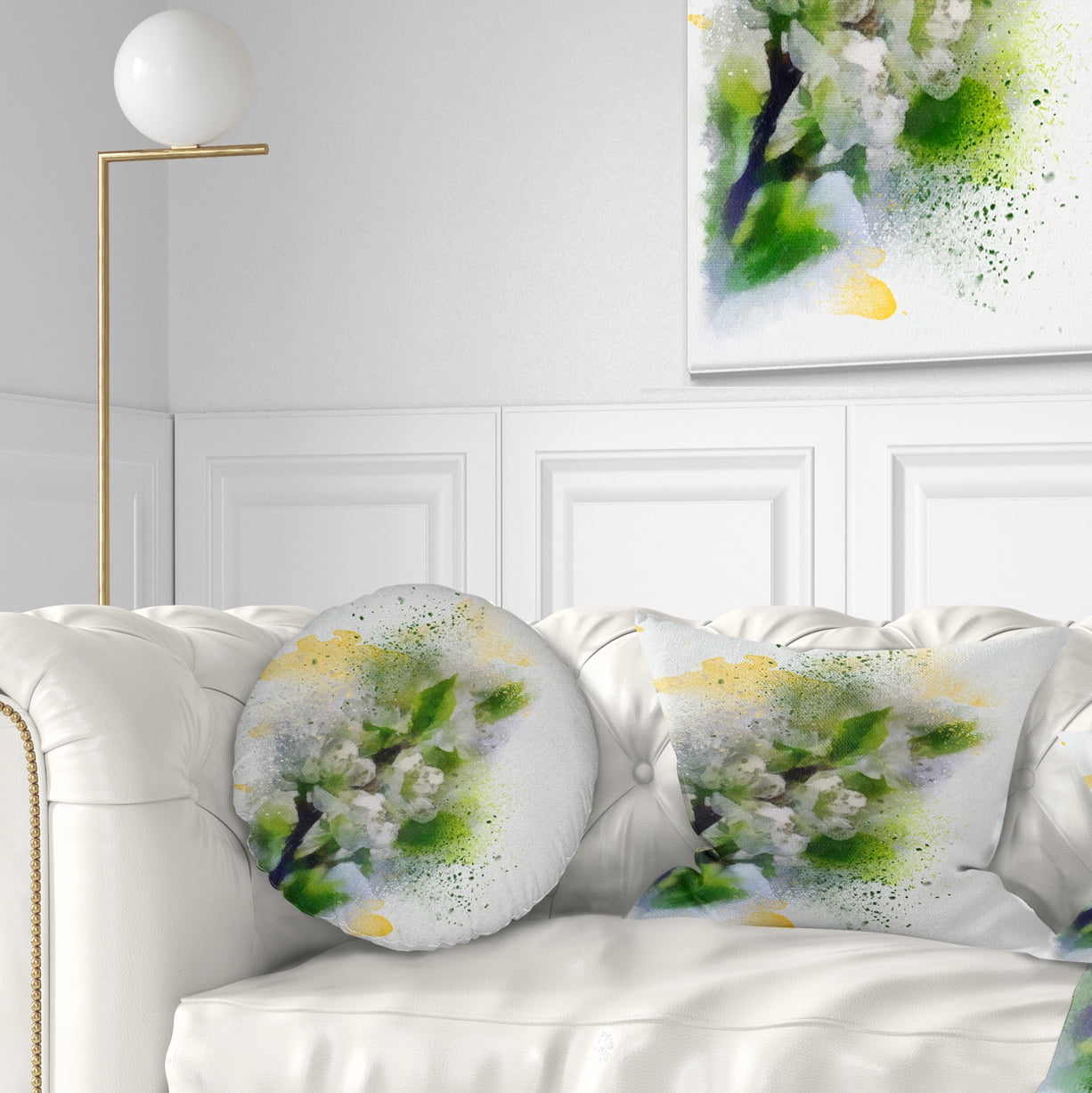 Designart Cherry Branch with Leaves and Flowers - Flower Throw Pillow - 12x20