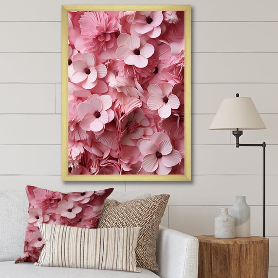Designart "Cherry Orchard in Bloom III" Floral Framed Wall Art - Traditional Pink Cherry Entryway Framed Wall Art