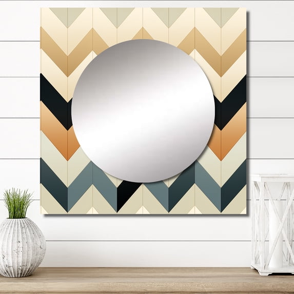 Designart "Chevron Boho Ivory III" 0 Square Mirror For Wall Decor - Large Beige Square Printed Wall Mirror Art - Square Glam Mirror - Wall Mounted Square Large Mirror