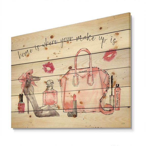 Designart 'Chic Accents and Woman Fashion ' Fashion Print on Natural Pine Wood