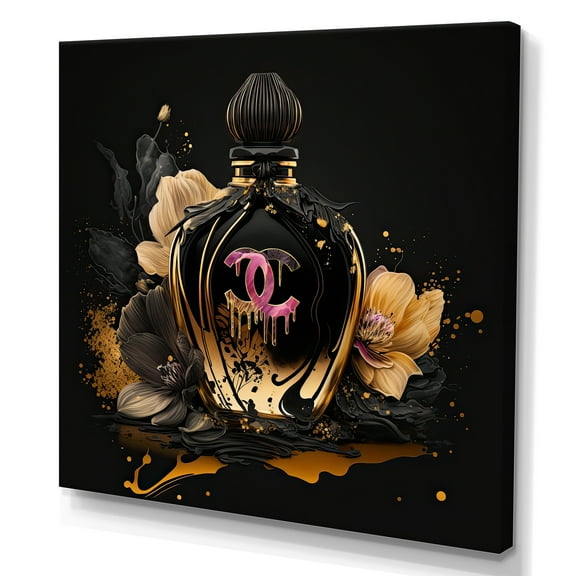 Designart Chic Black And Gold Perfume Bottle II Canvas Wall Art