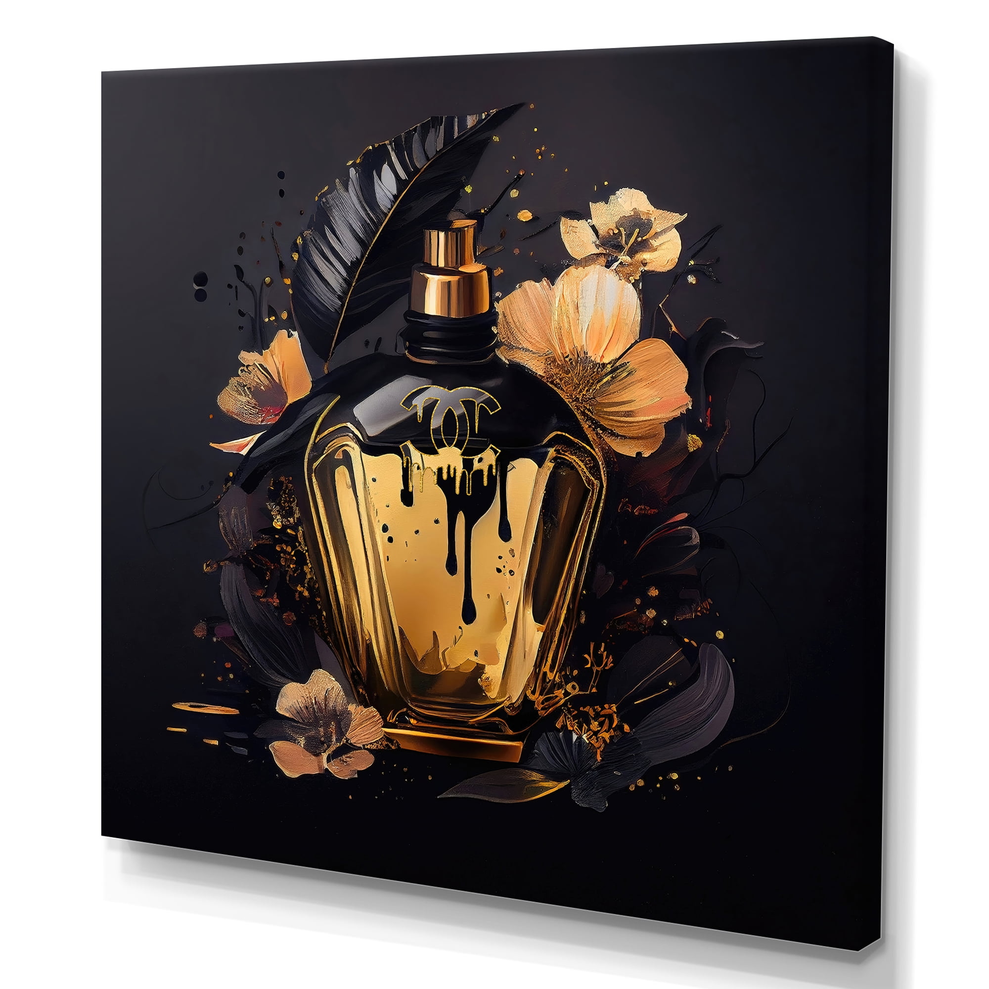 Designart Chic Black And Gold Perfume Bottle IX Canvas Wall Art